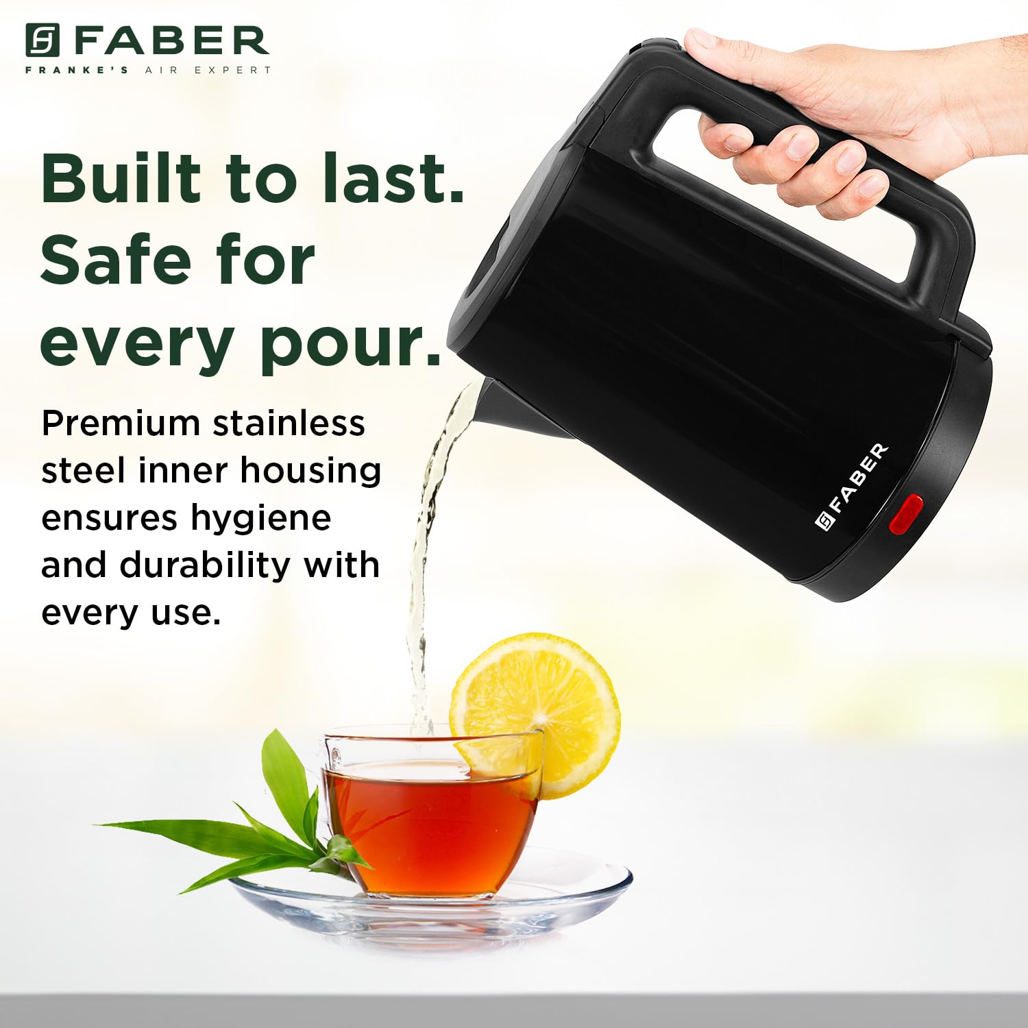 Faber Electric Water Kettle 1.8L 1500W 3x Protection Auto Off